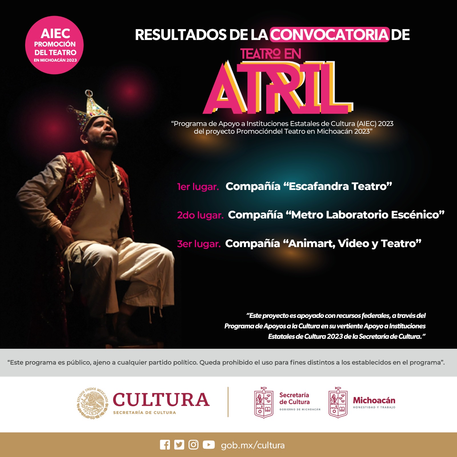 Anuncia Secum a compañías ganadoras de la convocatoria Teatro en Atril