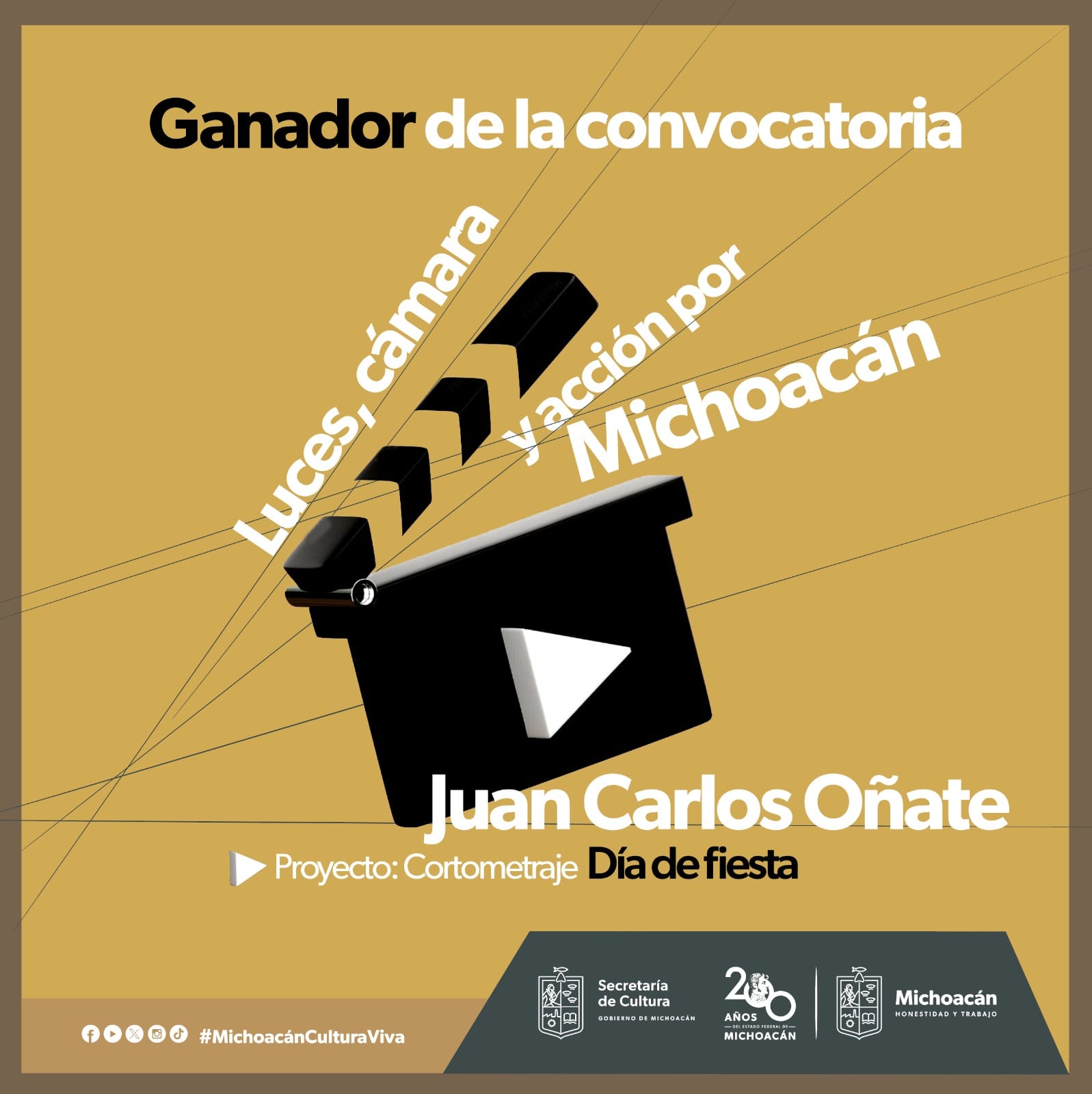 Gana Juan Carlos Oñate convocatoria de cine de la Secum