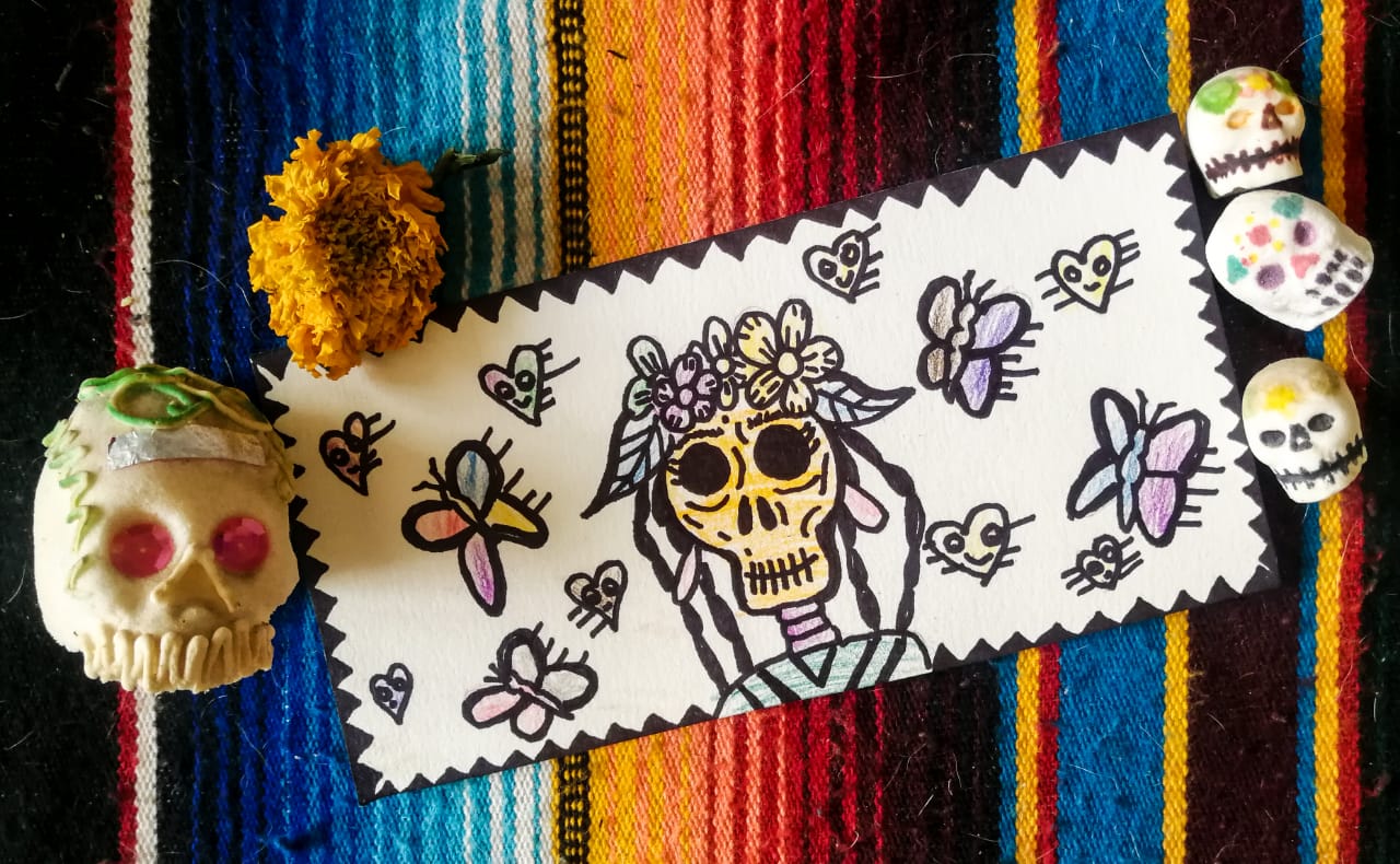 Integrantes del Semillero creativo de Michoacán intercambian postales sobre el Día de los Muertos con niñas y niños en Francia