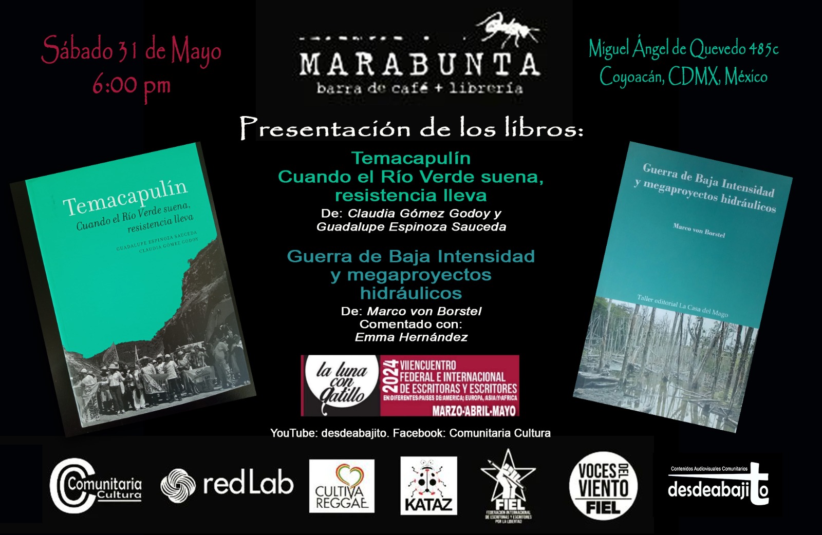 Libros de Marco von Borstel, José Riaza, Claudia Gómez Godoy y Guadalupe Espinoza Sauceda serán presentados en “Marabunta Café”