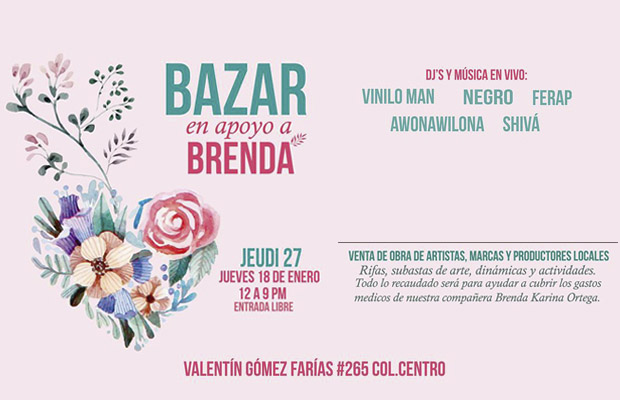 Invitan al Bazar en apoyo a Brenda Ortega